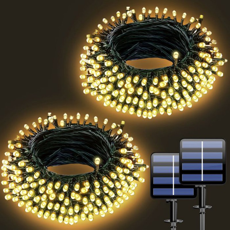 Wasserdichte Solar-lichterkette – 10 M, 2 Stück, 200 Leds Für Pergola/wand/zaun, Garten, Außenbereich 8 Blinkmodi