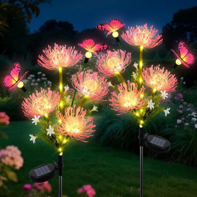 Solar-gartenleuchten Für Den Außenbereich, 2 Stück 78 Led Solar-blumenleuchten Mit Schmetterlingsmotiv, Wasserdichte Solar-gartendekoration