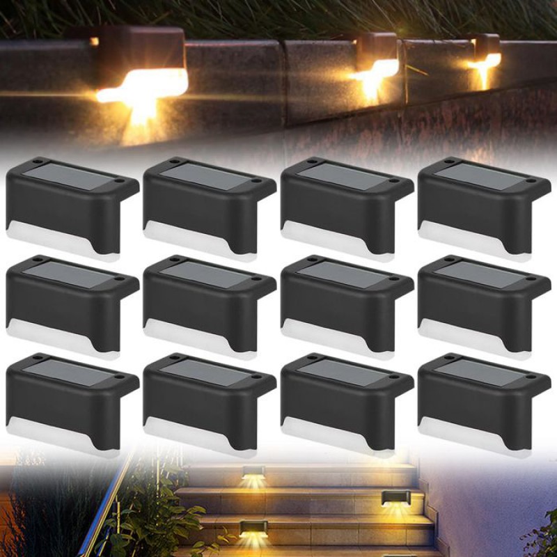 12 Wasserdichte Solarleuchten Für Den Außenbereich, Geeignet Für Garten, Terrasse, Treppe Und Balkon, Schwarz-weißes Etikett