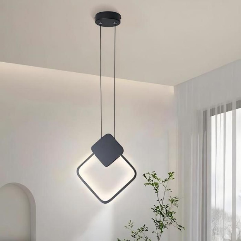 Pendelleuchte – Modernes Design, Quadratische Form, Ø 24 Cm, 1 Stück – Kaltweißes Licht – Schwarz – 1,8 M Kabellänge