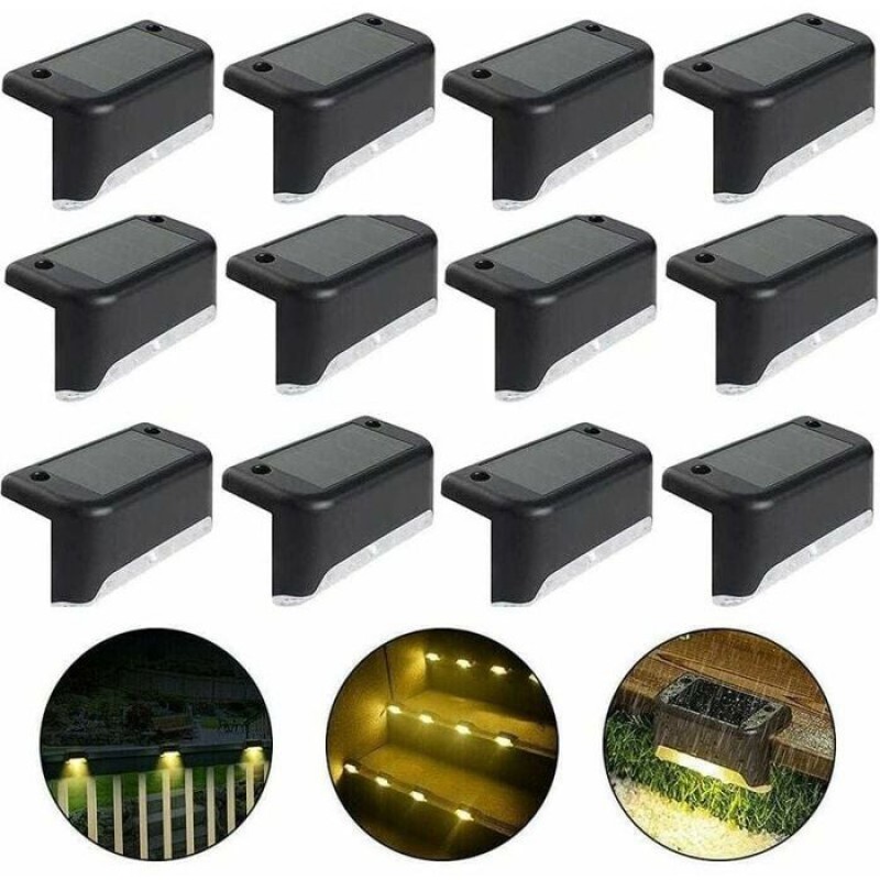 Ip65 Led-solar-zaunleuchten – 12er-pack, Schwarz, Warmweißes Licht
