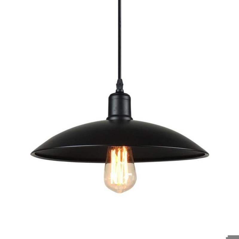 1 X Retro-pendelleuchte Im Vintage-stil, Deckenleuchte E27, Komplett Aus Schwarzem Metall, Ø 32 Cm, Für Esszimmer