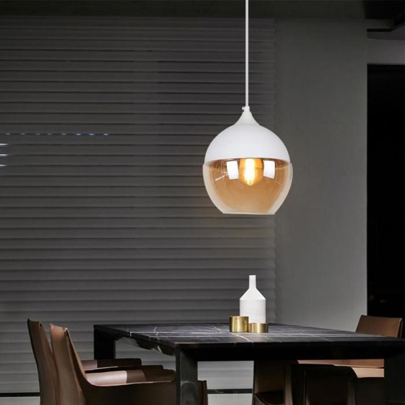 Pendelleuchte – Smotop – E27 – Glas Ø 20 Cm – Weiß Im Vintage-stil