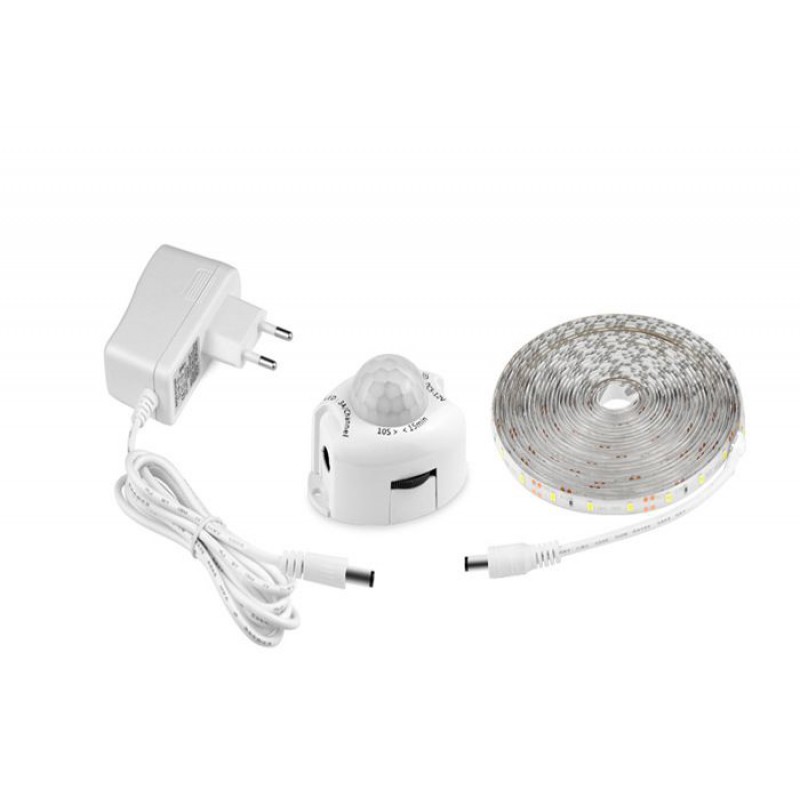 Led-streifen Mit Bewegungsmelder, Selbstklebender, Flexibler Led-streifen, Ip65 Wasserdicht Mit 12v-netzteil (5 M, Weiß)