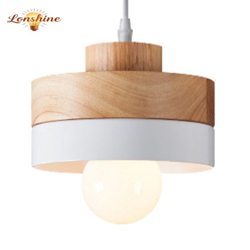 Lonshine Moderne Runde Pendelleuchte Mit Weißem Holz- Und Metallschirm, E27-fassung, Deckenleuchte Für Esszimmer