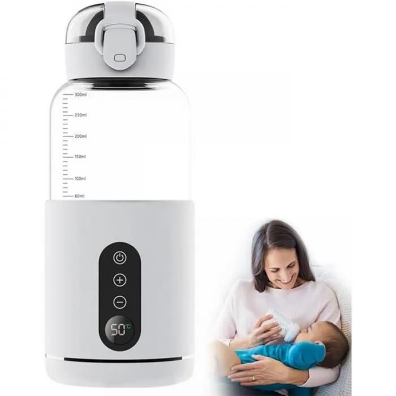 Tragbarer Flaschenwärmer, 300 Ml, Kabellos, Mit Eingebautem Thermostat, Ideal Für Reisen, Auto Und Flugzeug, Weiß.