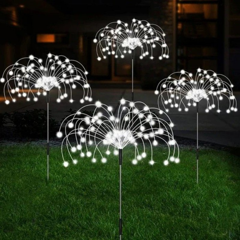 Solarbetriebene Feuerwerkslichter Für Den Außenbereich, Ip65, 8 Leuchtmodi, Lichterkette, Gartendekoration – 90 L, 2 Stück – Weiß