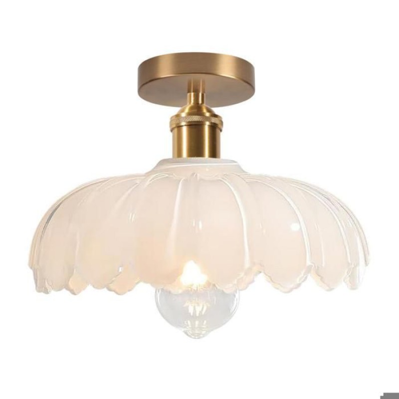 1 X Vintage E27 Deckenleuchte Ø25cm Retro-blumendesign Mit Weißem Glasschirm, Geeignet Für Flure Und Innenräume
