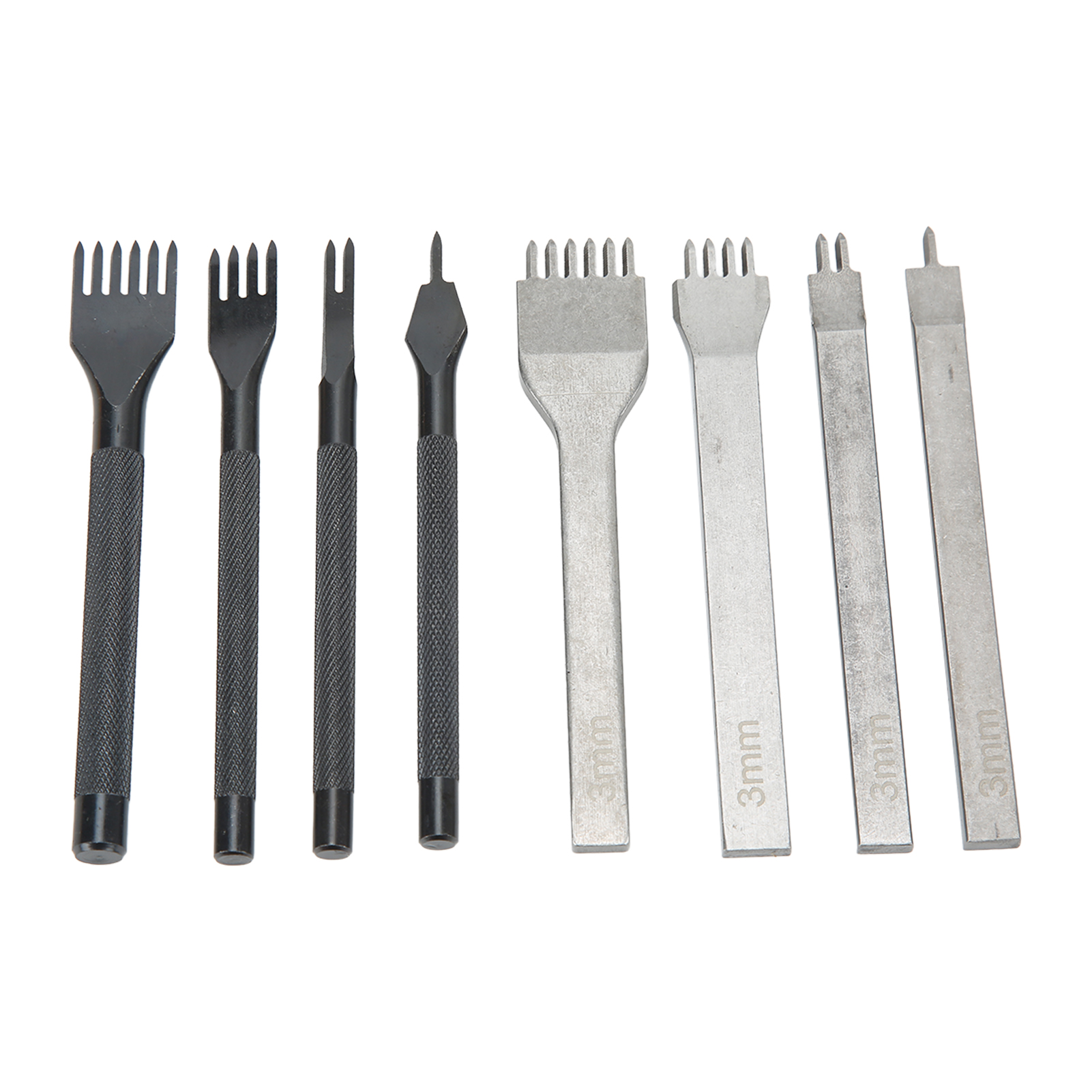 8-teiliges Set Dornen, 3 Mm, Ein-, 2-, 4- Und 6-zahnig, Aus Einer Legierung, Zum Vernähen Und Für Lederarbeiten