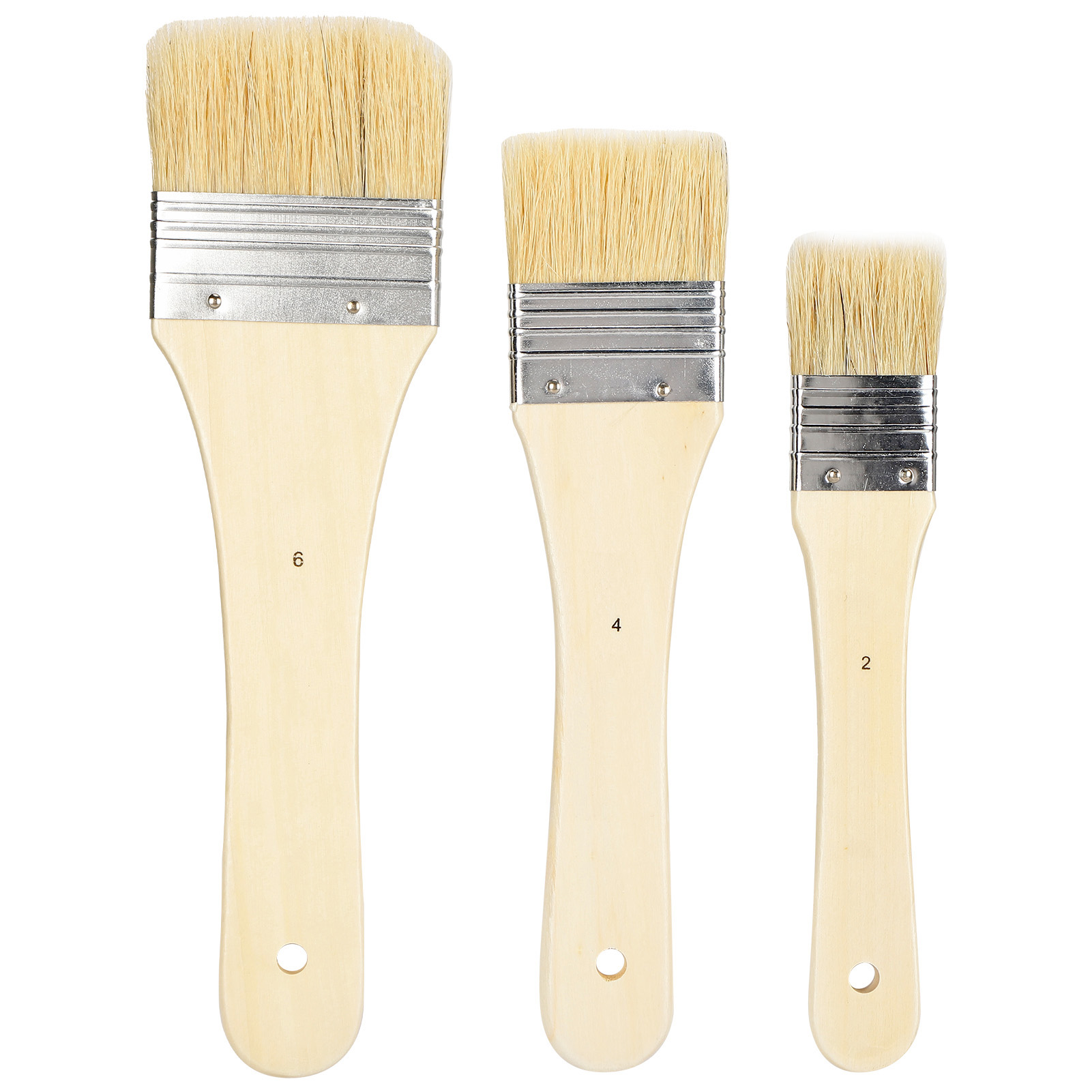 Set Mit 3 Langstieligen, Breiten, Flachen Pinseln Mit Synthetischen Borsten Für Acryl- Und Ölmalerei