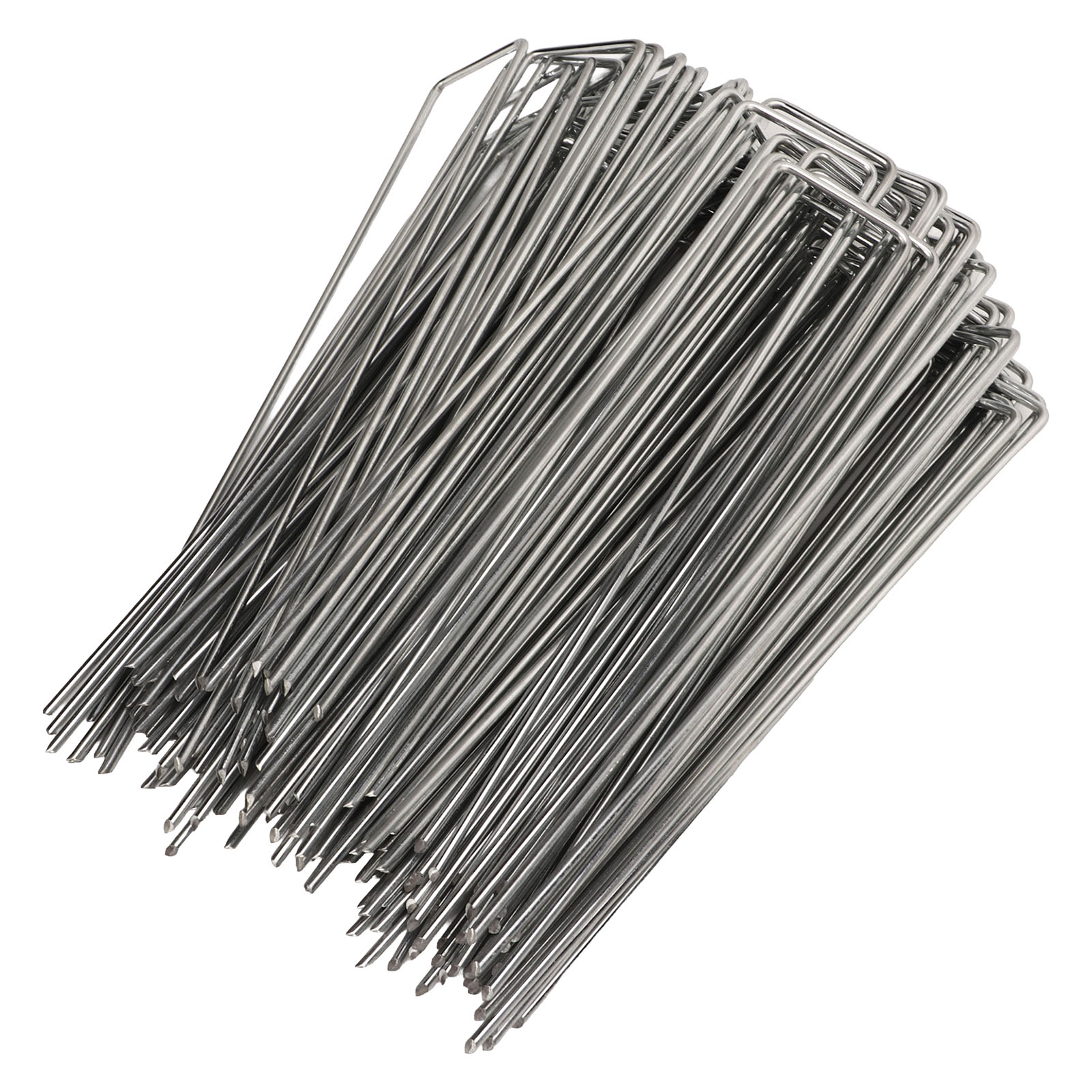 Packung Mit 100 U-förmigen Gartenpfählen Aus Verzinktem Stahl Für Geotextilien, Rasen Und Dekorationen, 3 Mm Dick