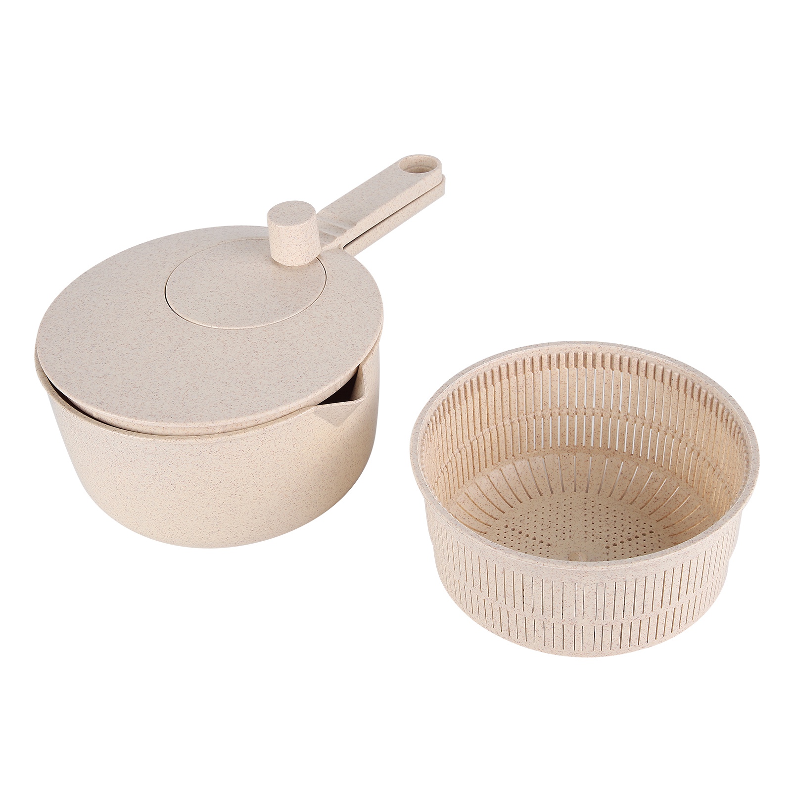 Manuelle Salatschleuder, Gemüse- Und Obstschleuder, Trockengestell Und Sieb, Reis- Und Gemüsewaschgerät, Beige Küchenutensil