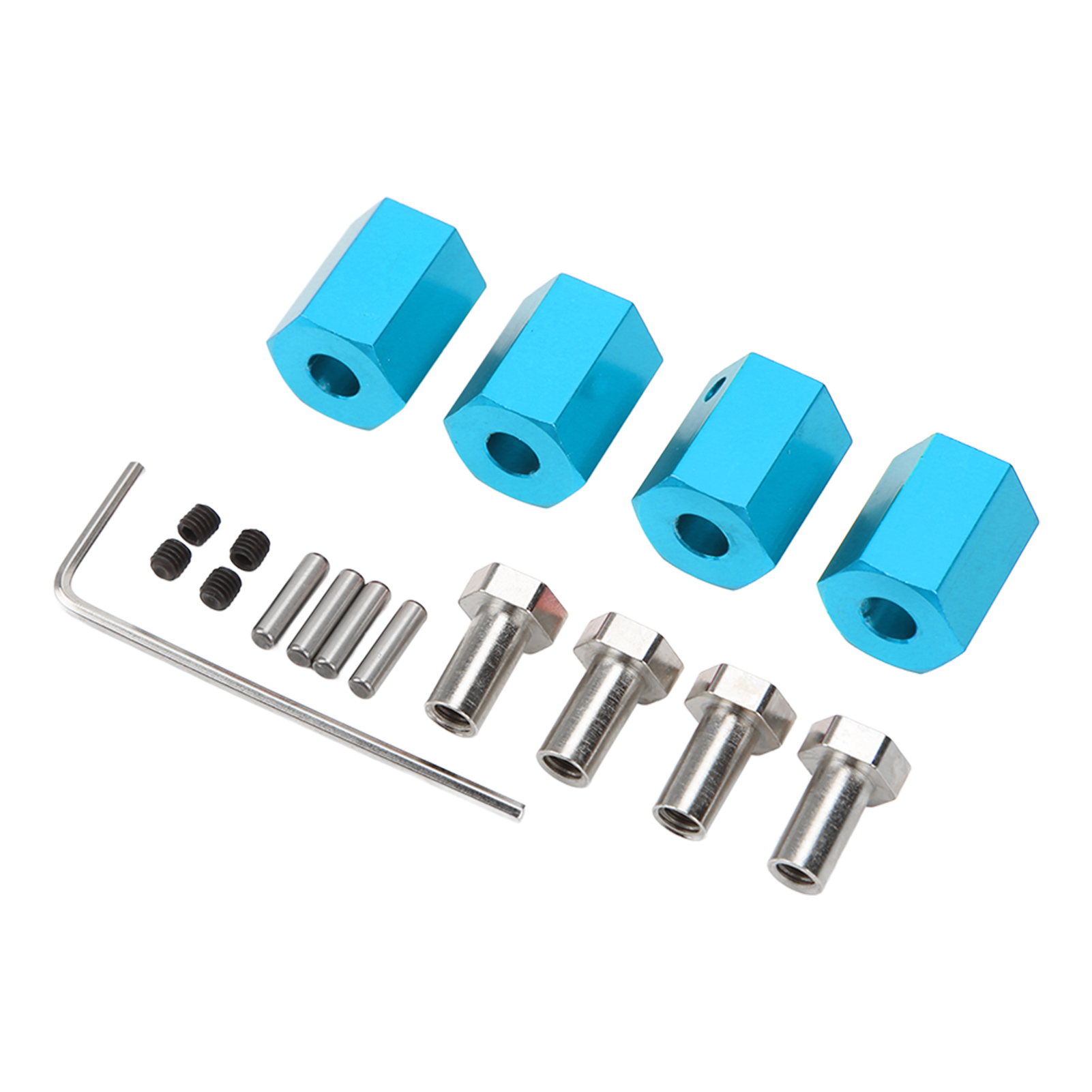 Set Mit 4 Sechseckigen Aluminiumnaben (12 Mm X 16 Mm) Mit Universalstiften Für Ferngesteuerte Fahrzeuge Im Maßstab 1:10 Und 1:12, Blau