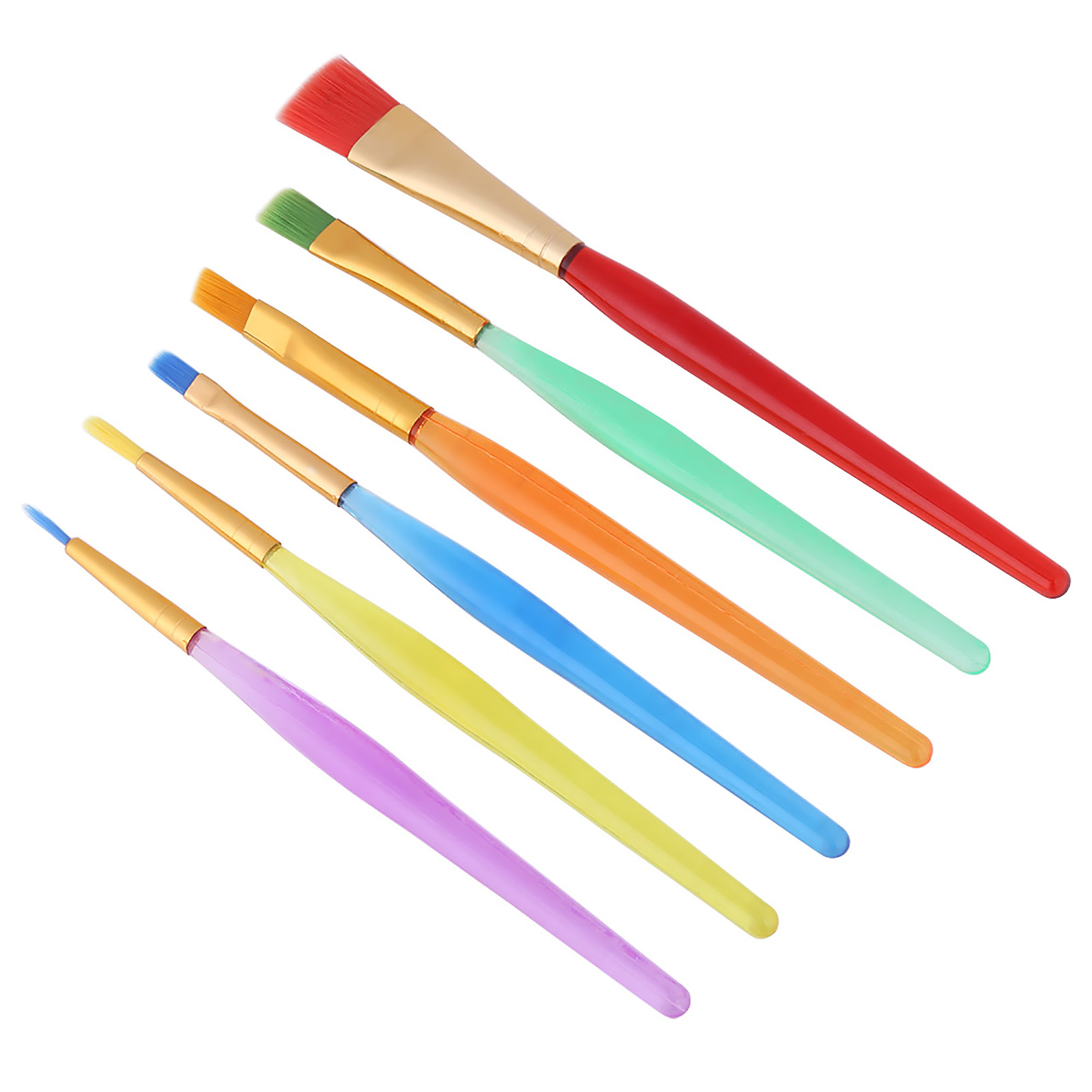 Set Mit 6 Farbenfrohen Nylonpinseln Für Aquarell- Und Maltechniken, Kinderkunstbedarf