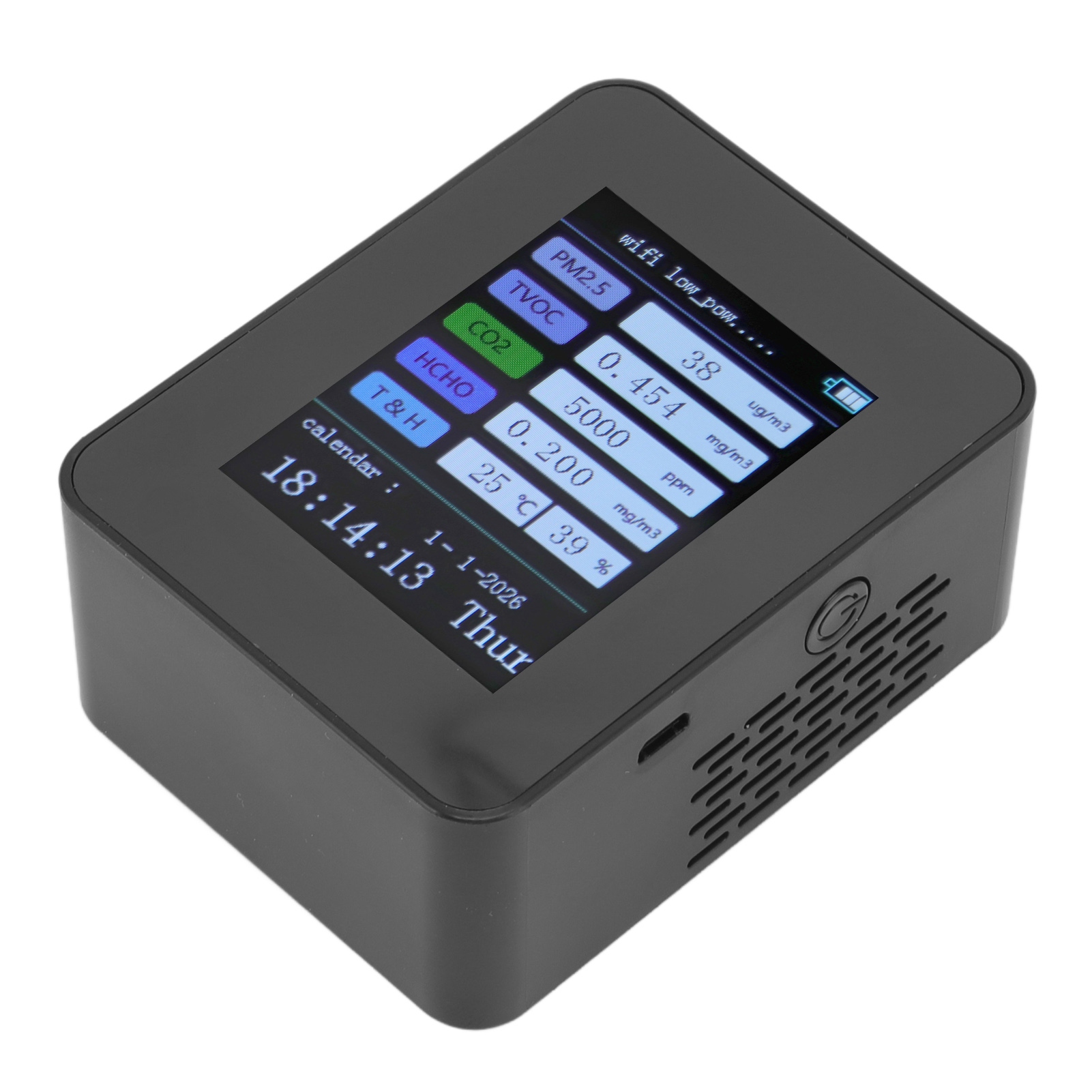 Tuya 7-in-1 Wlan-pm2.5-formaldehyd-raumluftqualitätsmelder, Schwarze Ausführung Mit Kalender- Und Uhrfunktion, Voc-sensor
