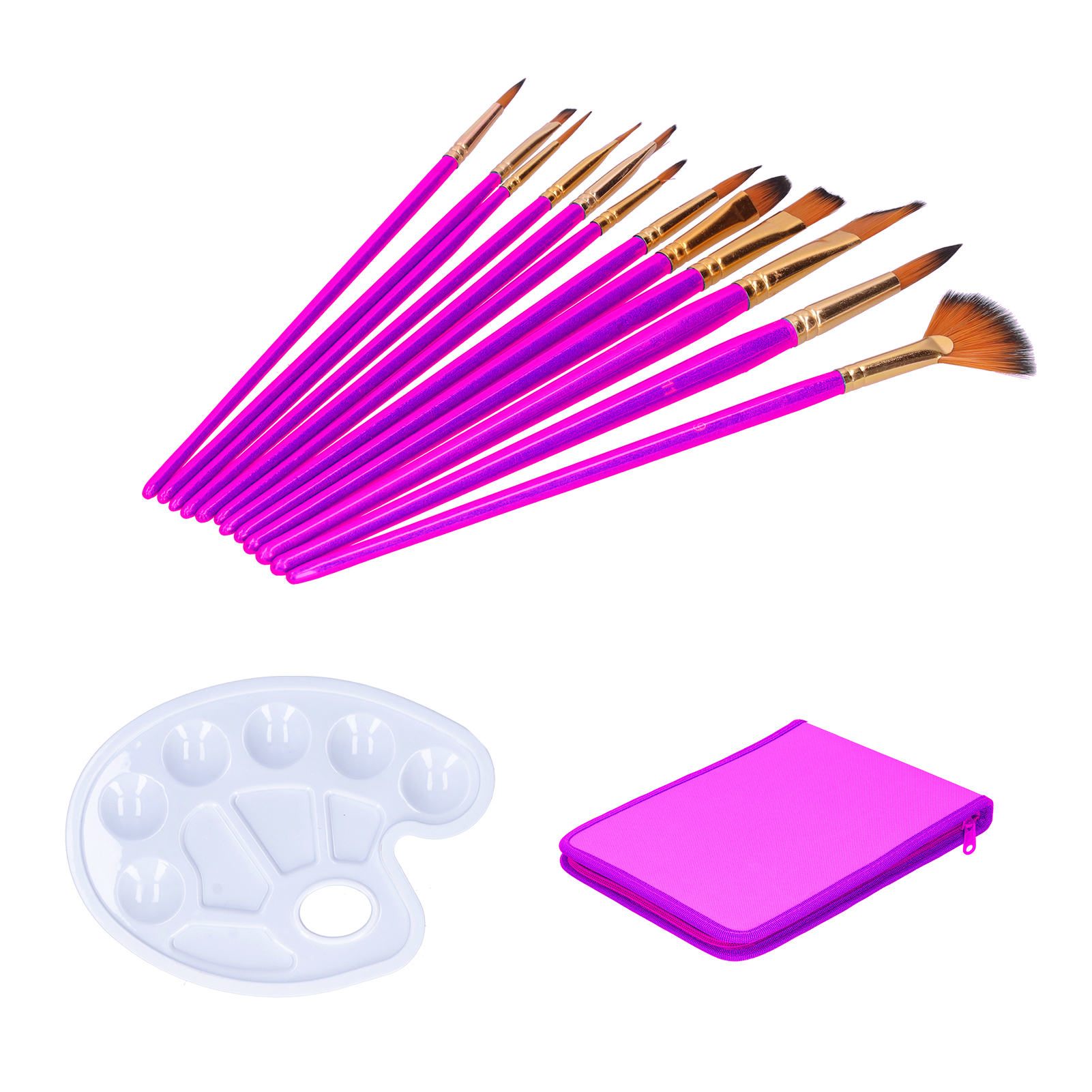 Set Mit 12 Nylonfaserpinseln Für Aquarell- Und Ölmalerei, Inklusive Palette Und Etui, Red Rose Typ317
