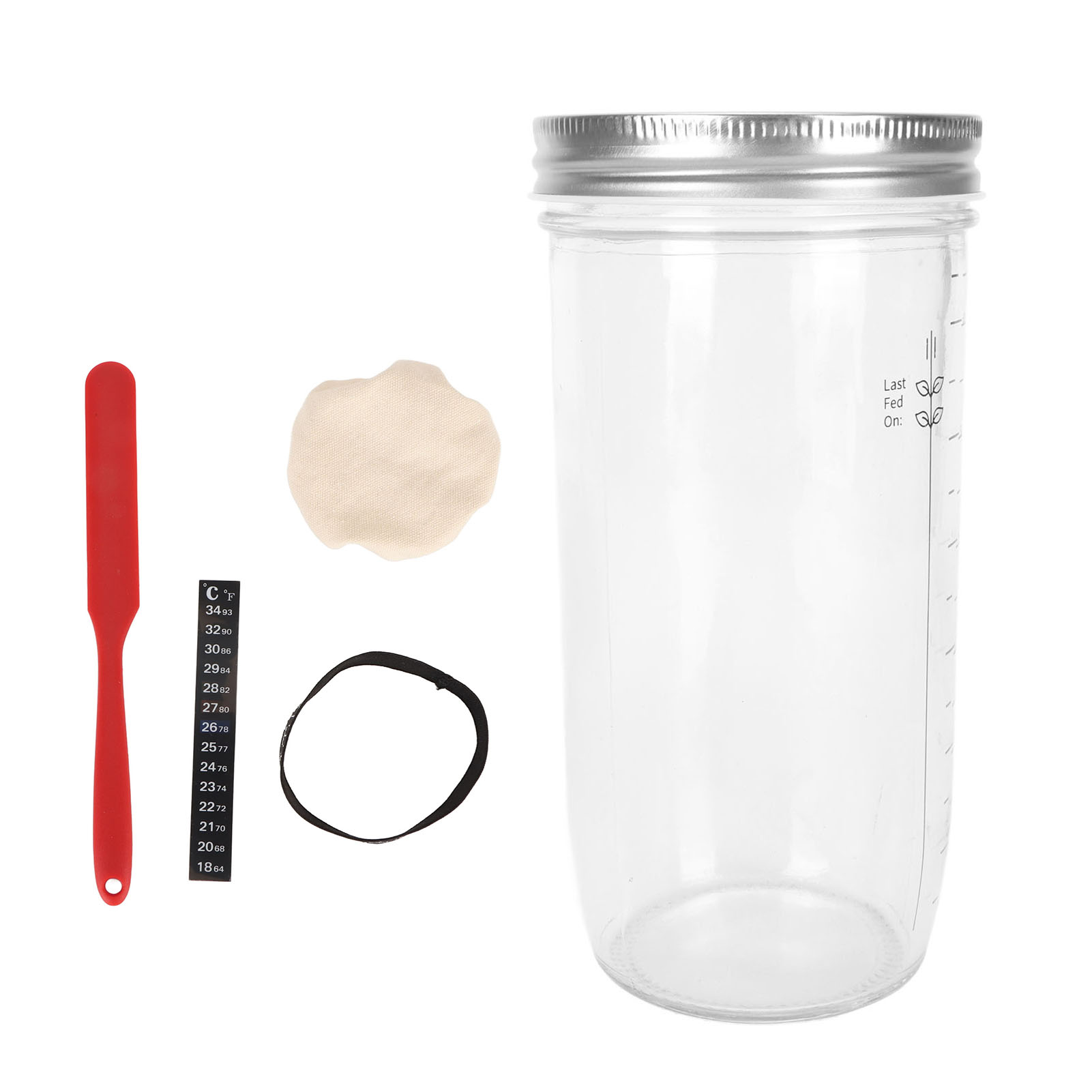 24-unzen-glas-sauerteigstarter-set Mit Spatel, Stoffdeckel, Füllstandsanzeige, Temperaturanzeige Und Sauerteigstarterglas Zum Backen