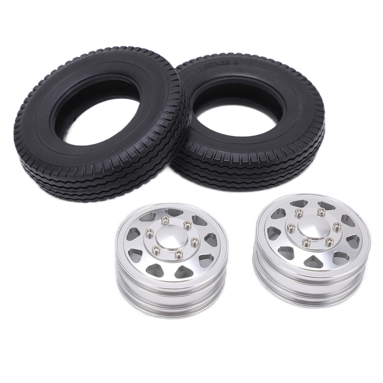 Stück Metall-vorderradnaben Mit 22 Mm Breiten Gummireifen Für Tamiya 1/14 Rc-sattelzugmaschine, Silber