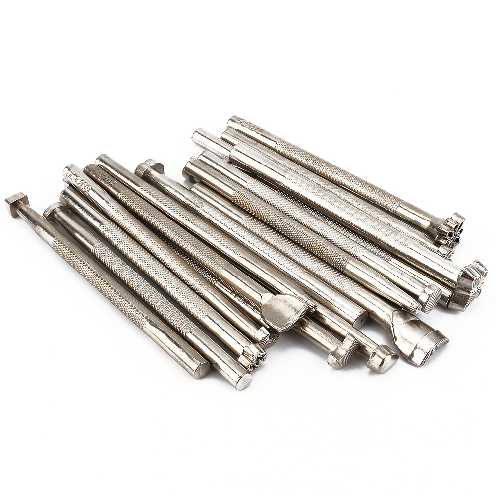 Set Mit 20 Metallwerkzeugen Für Die Lederbearbeitung, Z. B. Für Sattlerei, Ledergravur Und -schnitzerei, Professionelle Handwerksstempel