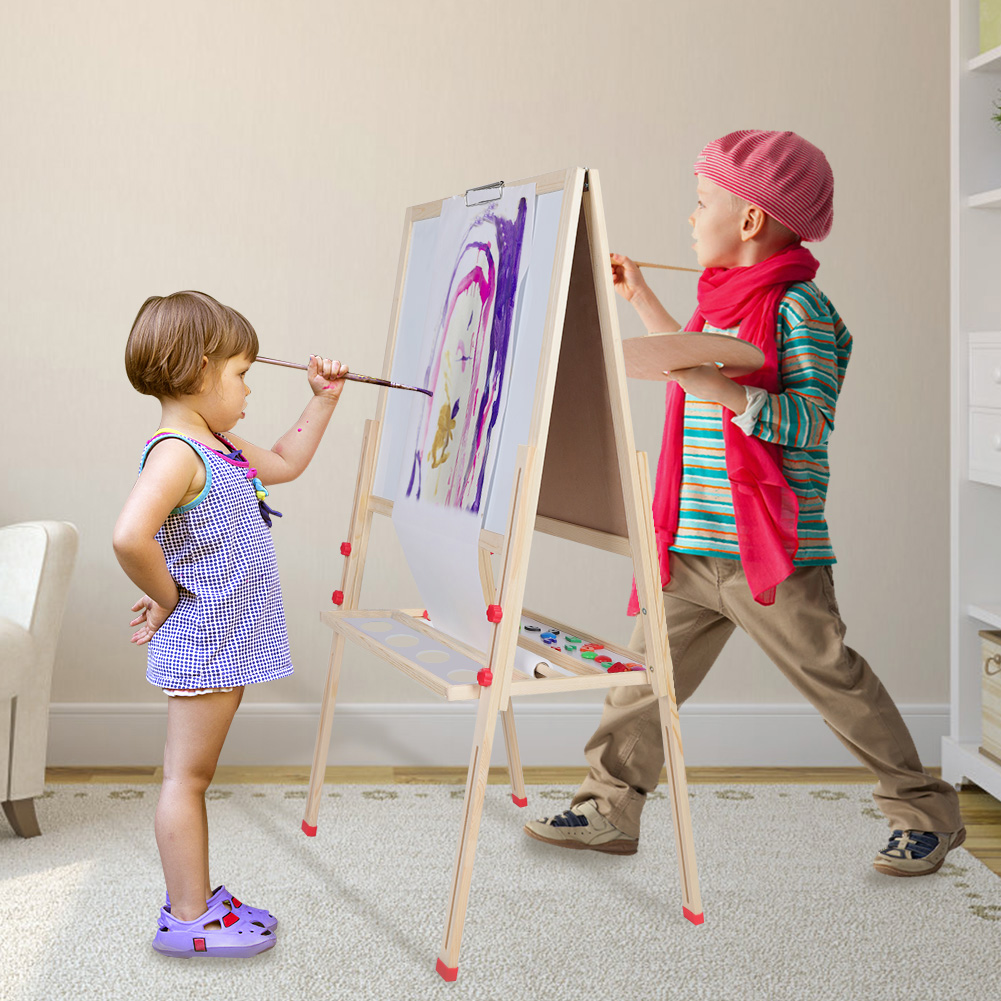 Holzstaffelei Für Kinder, Komplettes Set Mit Magnettafel Und Abwischbarem Schwamm
