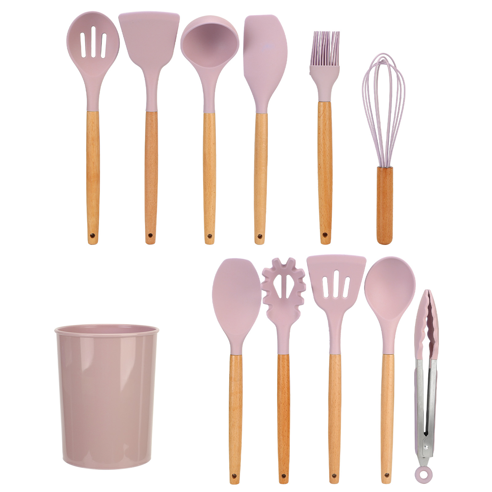 12-teiliges Küchenhelfer-set Mit Holzgriffen, Silikon-küchenutensilien Für Den Hausgebrauch, Rosa