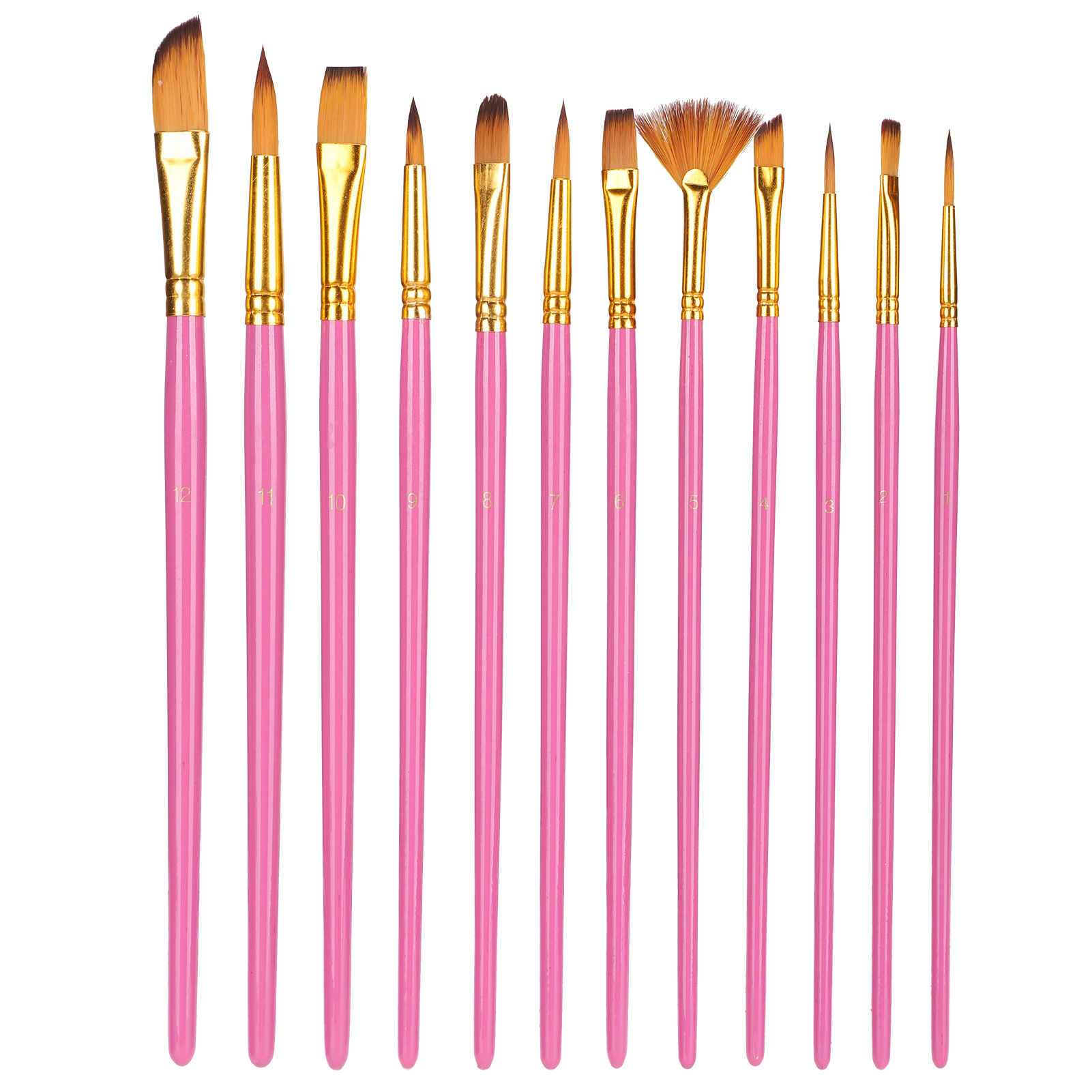 12 Nylonborstenpinsel Für Öl-, Acryl-, Aquarell- Und Gouachemalerei – Set Mit Roten Und Rosa Pinseln