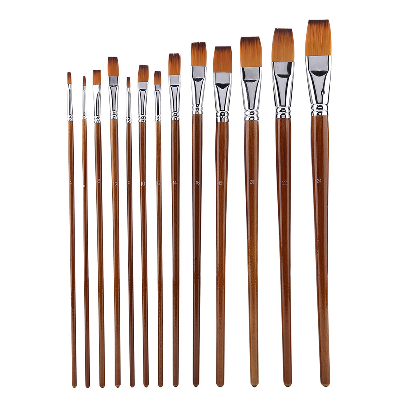 13-teiliges Set Flacher Nylonpinsel Für Aquarell- Und Ölmalerei, Holzgriffe, Professionelles Künstler-set