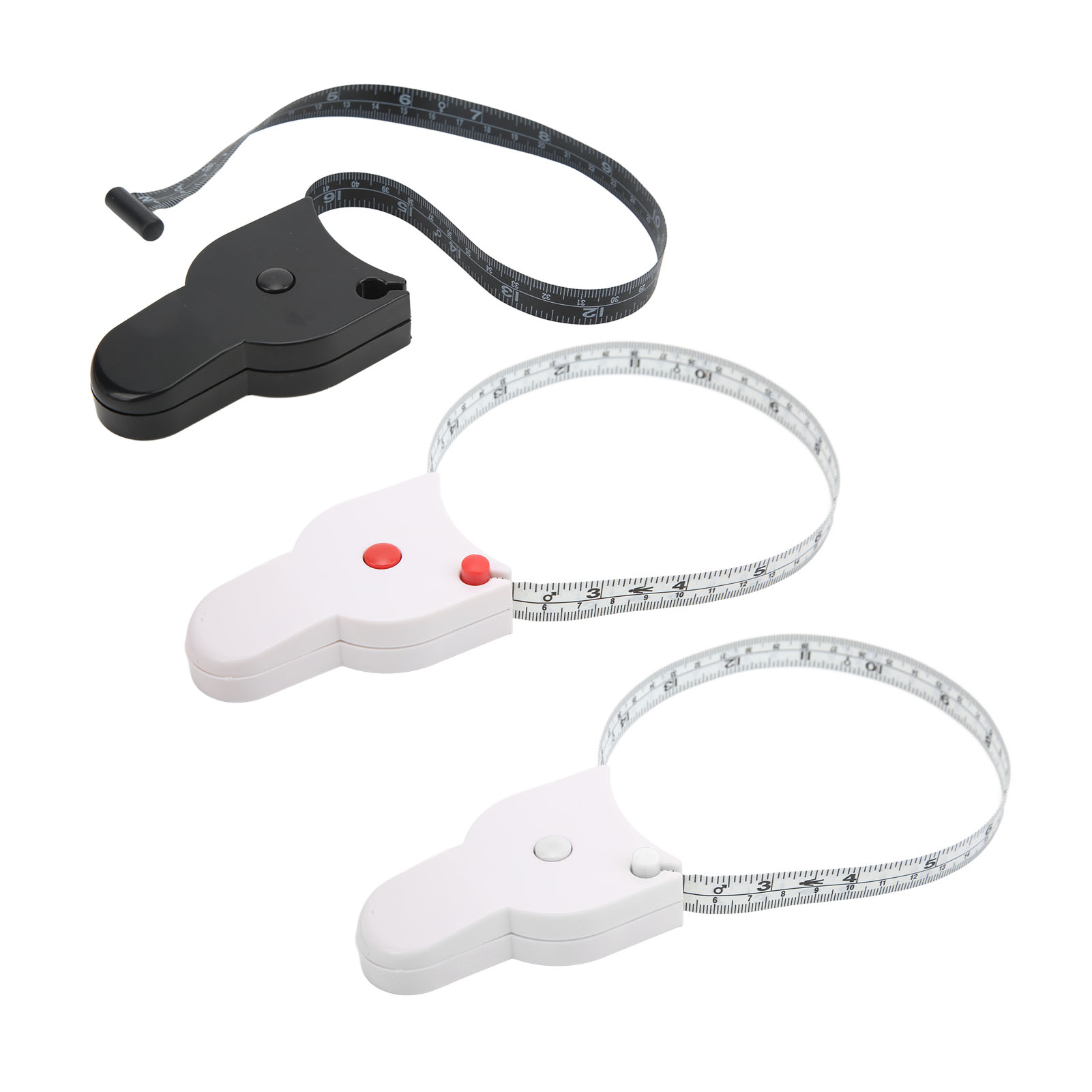 3-teiliges, Doppelseitiges Rollmaßband Mit Zentimeter- Und Zollmarkierungen Und Ergonomischer, Übersichtlicher Körpermaßstab.