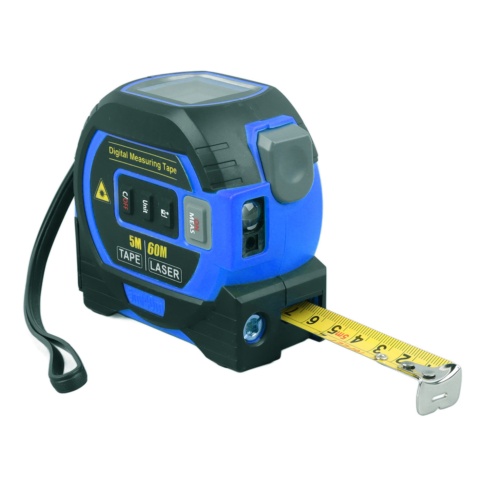 3-in-1 Blaues Digitales Maßband, Hochelastisch, Präzise, Mit Automatischer Arretierung, Digitale Distanzanzeige Für Rolltests, 60 M / 196,9 Ft