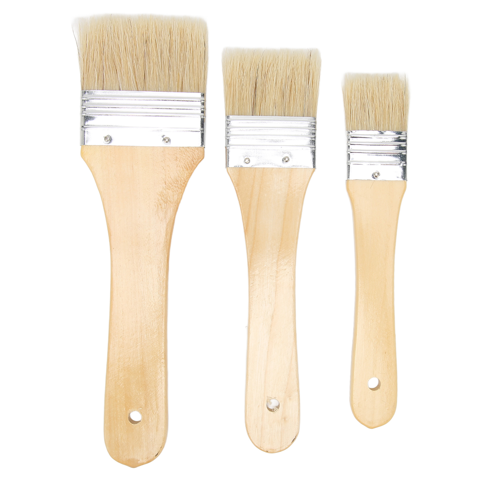 Set Aus 3 Holzpinseln, Zuverlässige Borsten, Holzgriff, Aluminiumzwinge, Zum Streichen Von Wänden, Böden, Möbeln Und Türen.