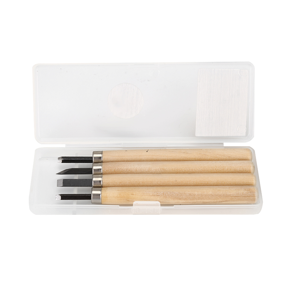 Set Aus 4 Holzschnitzmessern, Manuellem Messerschärfer, Gummischnitzwerkzeugen, Gravurset (3)