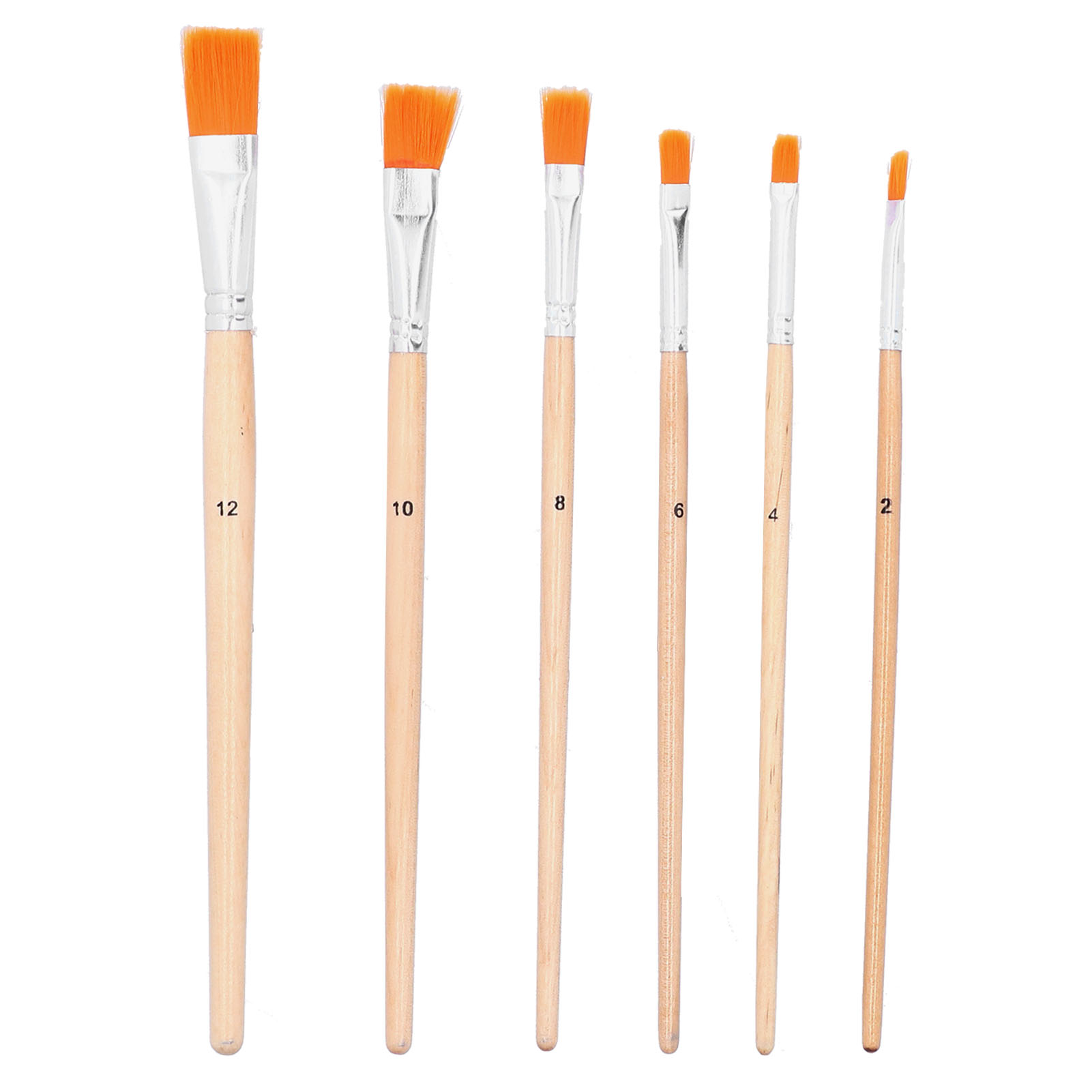 Set Mit 6 Ölpinseln, Nylon, Holzgriff, Acryl, Aquarell, Flachkopf