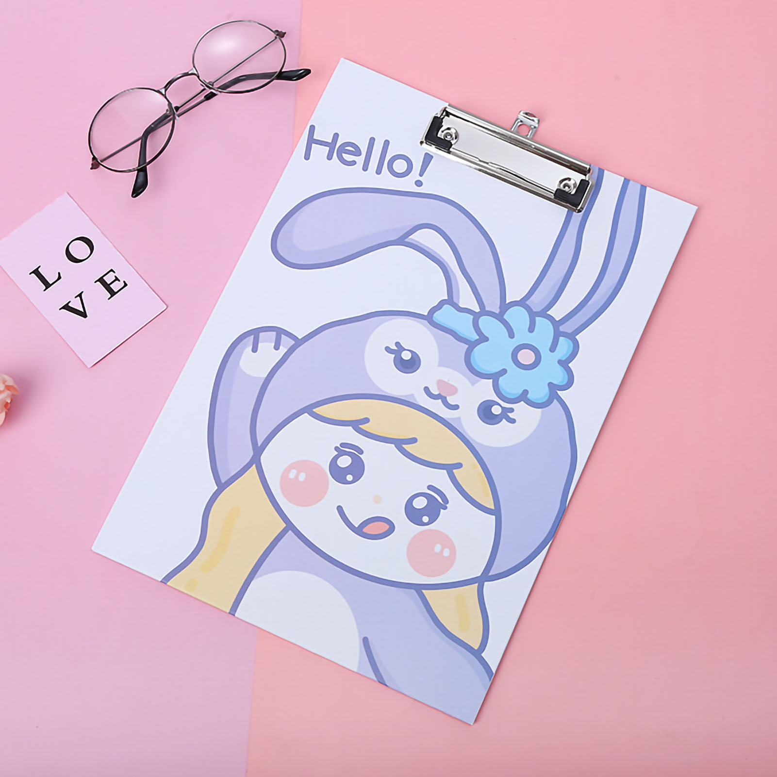 Verstärktes Klemmbrett Mit Dicker Rückseite, Haken, Loch, Cartoon-design, Niedliches Kunststoffbrett, Metallclip, Schulbedarf, Geschenk, Lila Hase Für Mädchen