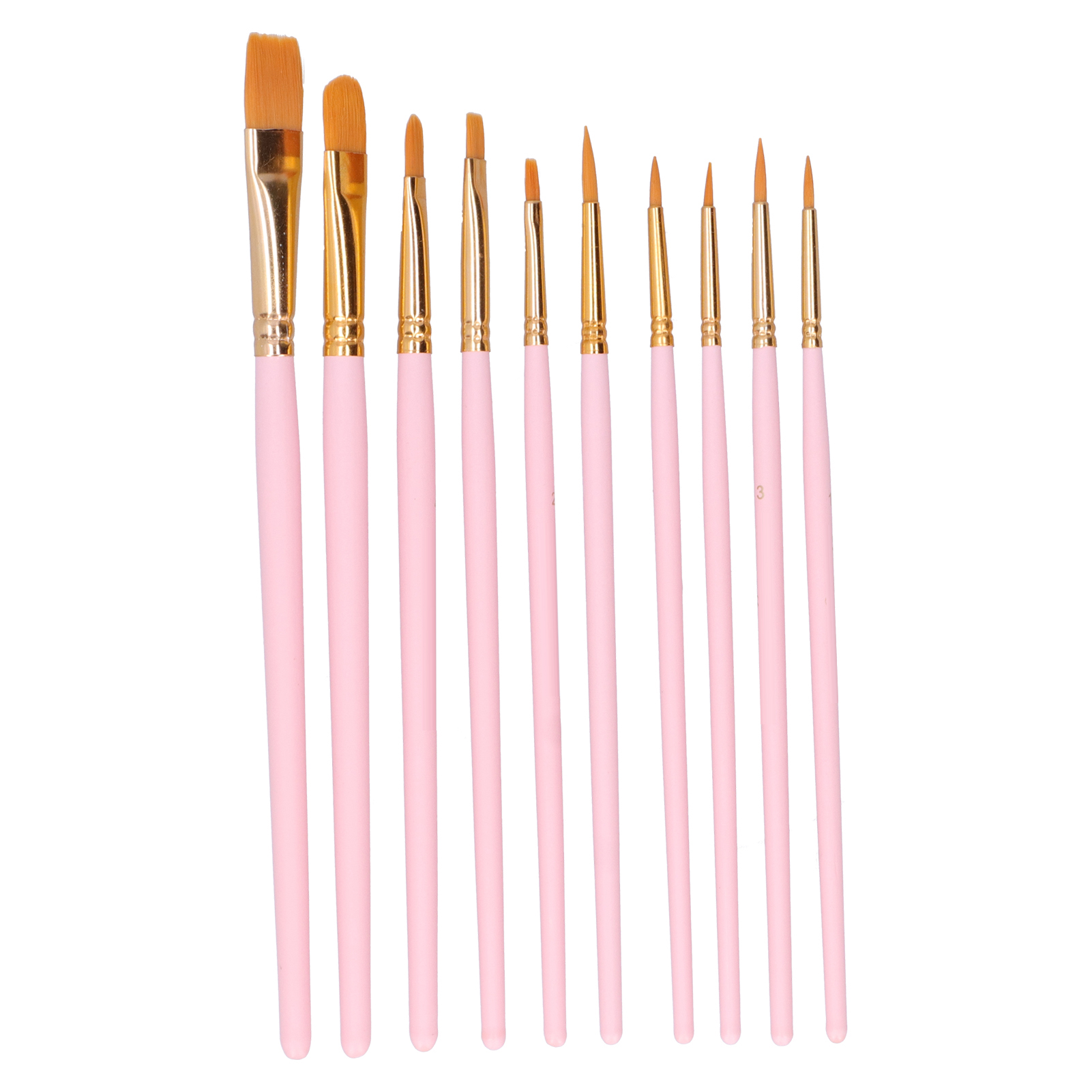 10 Pinsel Mit Holzgriffen, Nylon, Wolle, Gouache, Aquarell, Malset, Anfängerset, Mattrosa