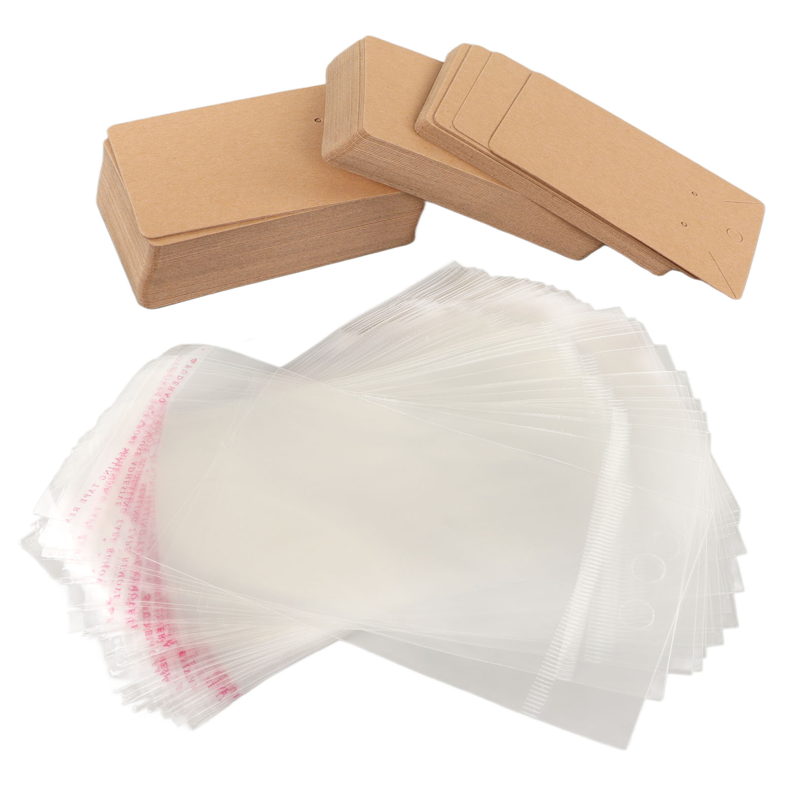 100 Transparente Beutel Mit Präsentationskarten Aus Kraftpapier Für Ohrringe, Mit Aufhängelöchern Und Schmuckanhängern Zum Verpacken