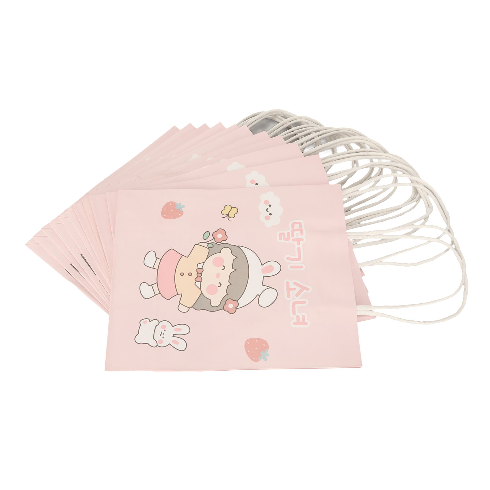 12 Wiederverwendbare, Große, Weiße Kraftpapier-geschenktüten Mit Henkeln, Cartoon-motiv, Für Arbeit Und Schule, Typ 1
