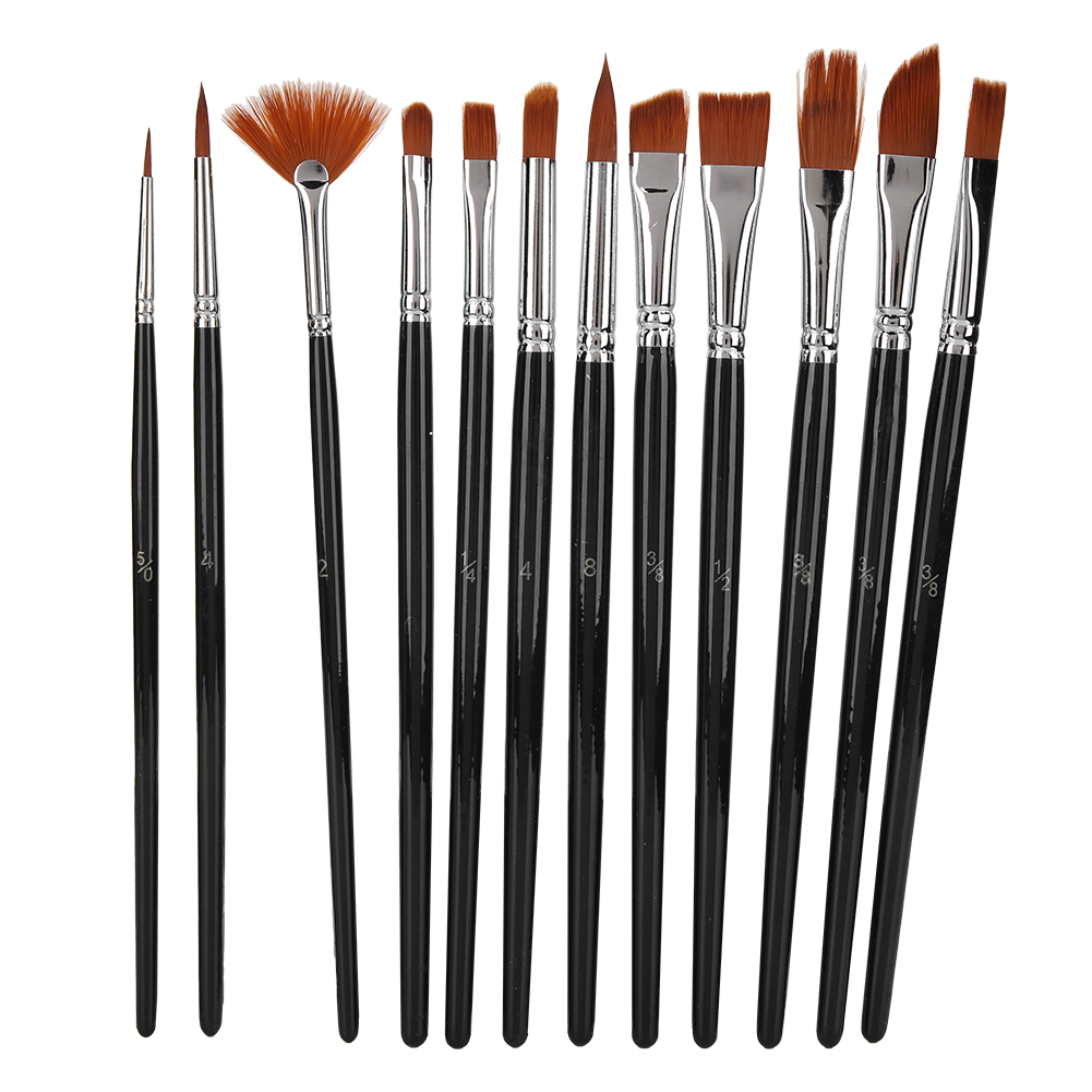 Set Mit 12 Nylonpinseln Mit Holzgriffen, Aquarell- Und Gouache-set