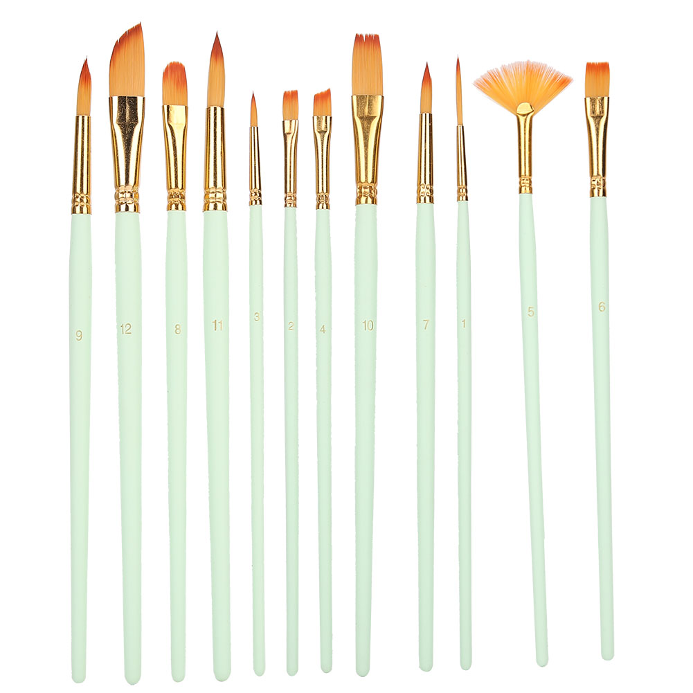 Set Mit 12 Nylon-aquarellpinseln, Malwerkzeuge, Mattgrüne Griffe, Bastelset