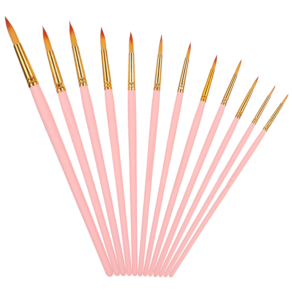 Aquarellpinsel-set, 12-teilig, Flexible Nylonpinsel, Rosa Griffe, Künstlerbedarf Zum Zeichnen