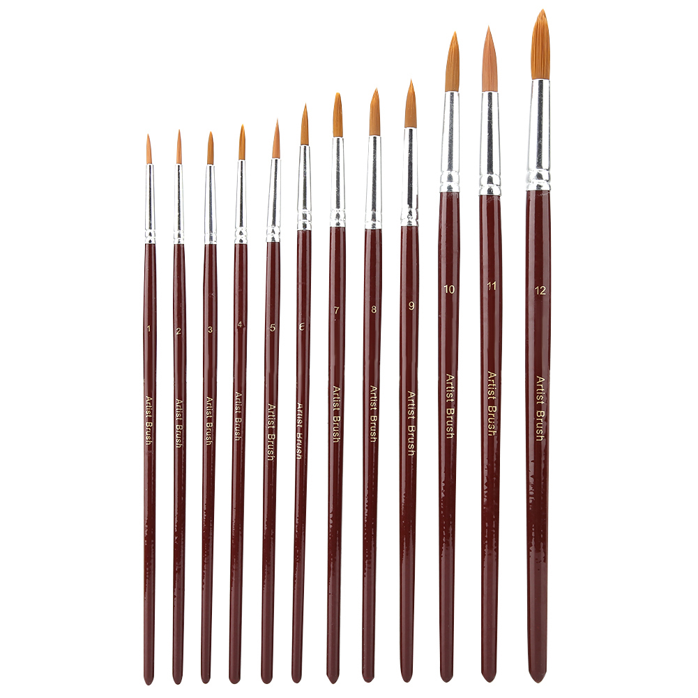 Set Mit 12 Aquarellpinseln, Nylonborsten, Zeichen- Und Malpinsel, Runde Spitze, Bastelbedarf
