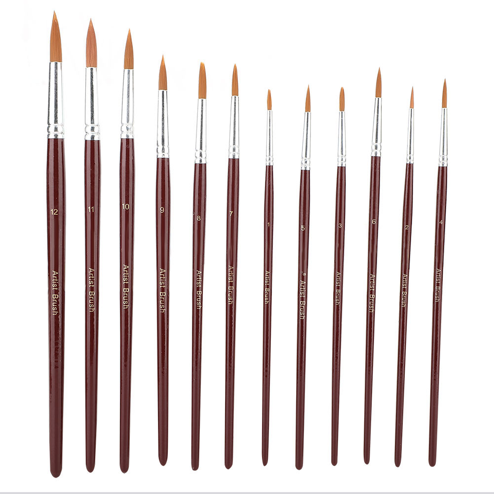 12-teiliges Set Weinroter Nylon-zeichenpinsel, Künstler-malset (rund)