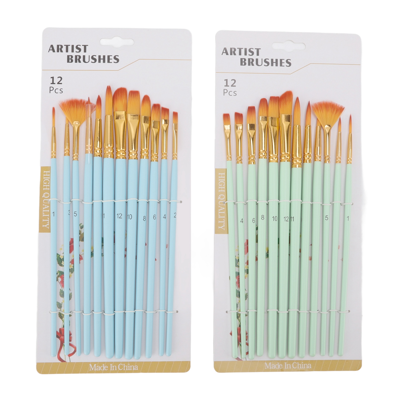 24-teiliges Set Acrylpinsel, Nylonborsten, Blaue Und Grüne Holzgriffe, Für Künstler, Gesichtsbemalung, Bastelarbeiten Und Formenbau.
