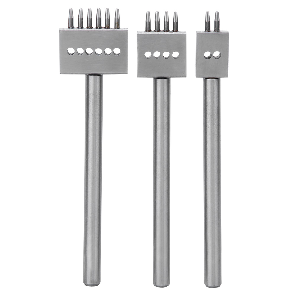 Set Mit 3-zinken-lochzangen, Werkzeugstahl Silberfarben, 2/4/6 Zähne, Lochzange Für Leder Für Diy-handwerksprojekte (5 Mm)