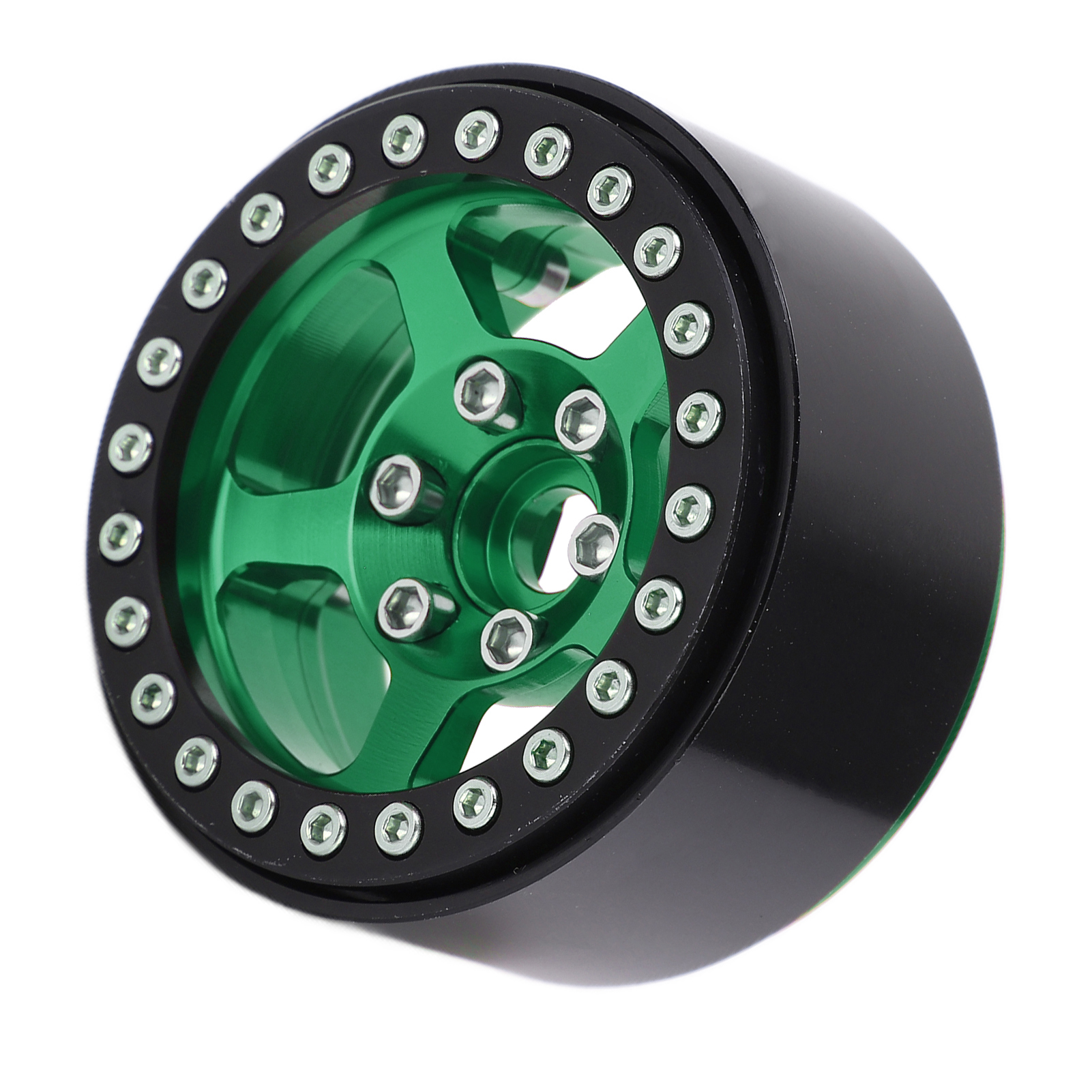 1,9-zoll-felgen Aus Silberner 5-loch-aluminiumlegierung, Abriebfeste Beadlock-felgen, Rc-reifen, Fluoreszierend Grüne Radnaben