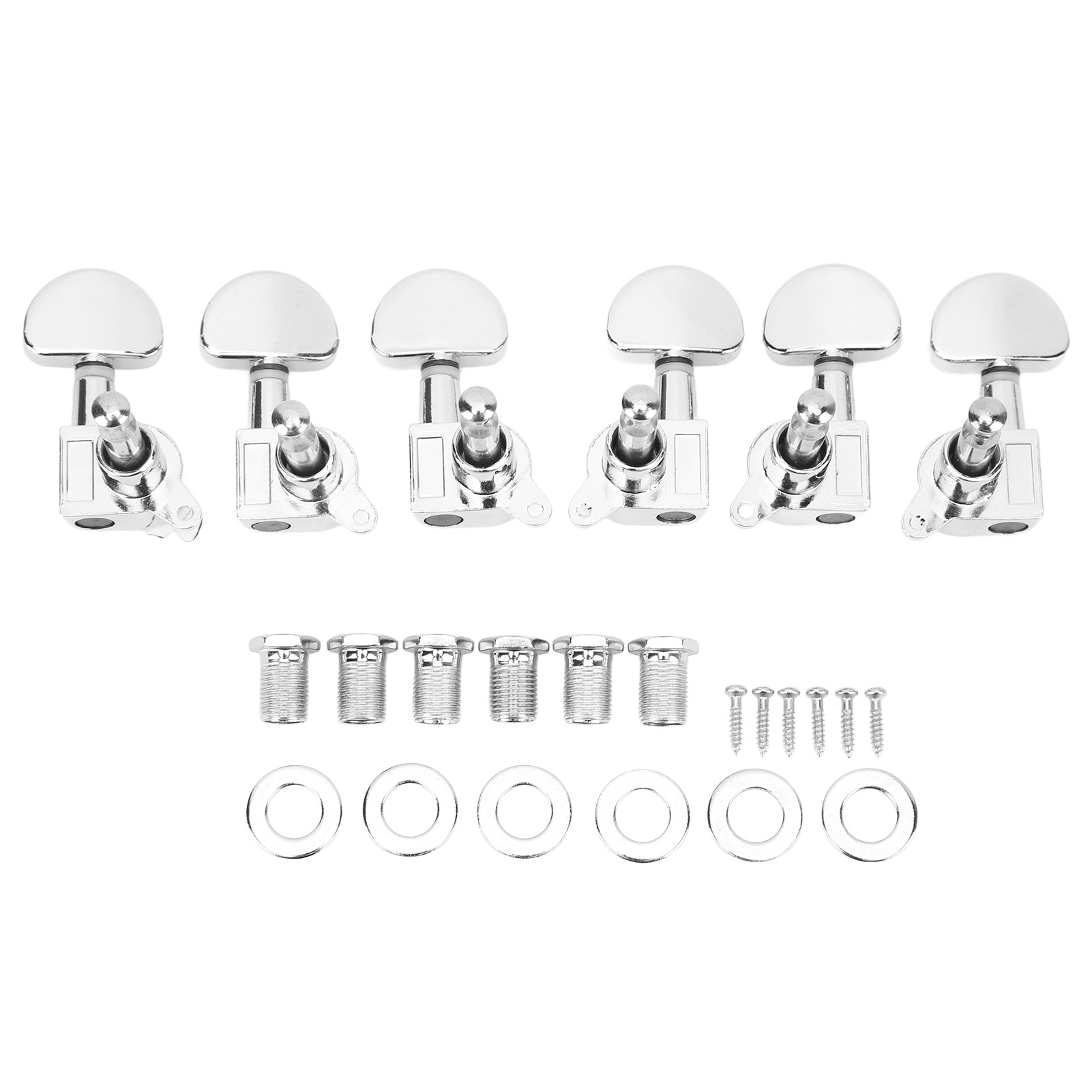 3r3l Gitarrenstimmschlüssel Mit Verriegelung, Halbkreis, Robuster Kopf, Innenliegendes Kegelrad, Silberfarben, 6 Stück
