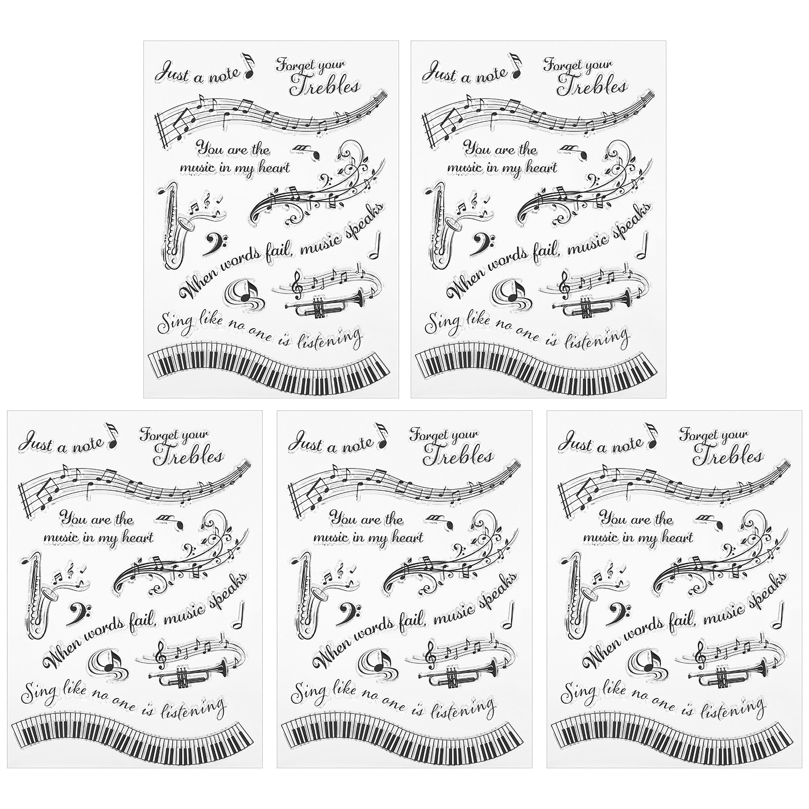 Set Mit 5 Transparenten Silikon-musikstempeln Für Diy-scrapbooking, Gummistempel