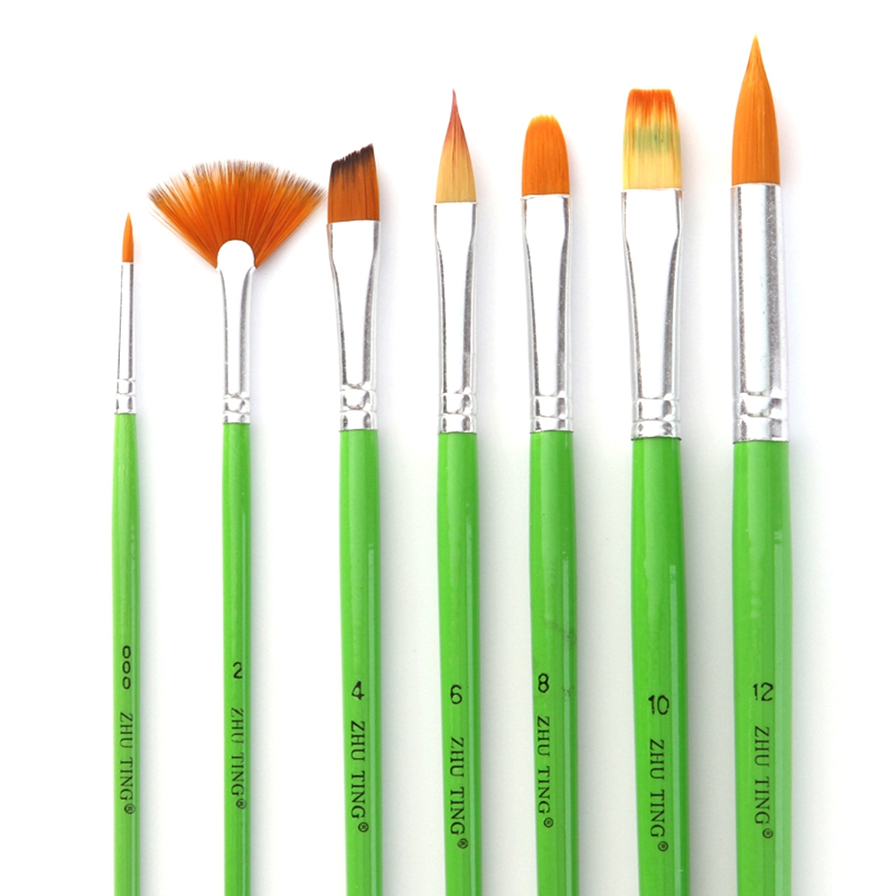 Set Mit 7 Gouachepinseln Aus Holz Und Nylon Für Ölmalerei, Malwerkzeuge