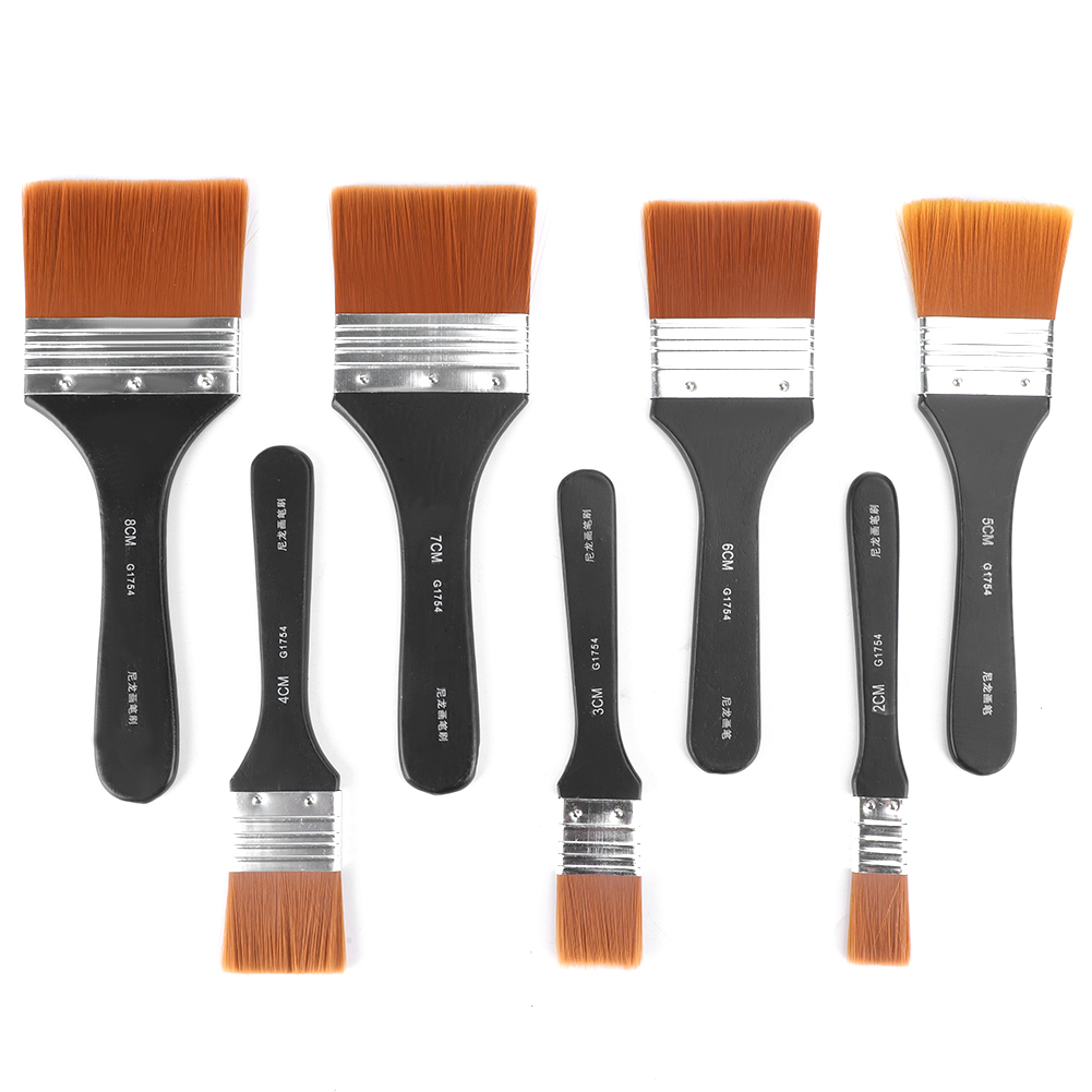 Set Mit 7 Leichten Flachpinseln Mit Holzgriffen Für Acryl- Und Ölmalerei