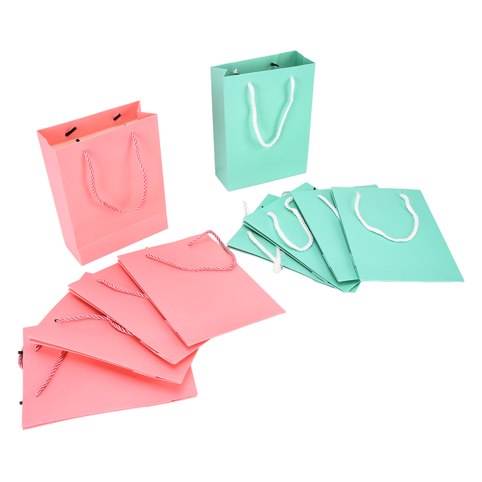 Set Mit 10 Papiergeschenktüten, Einfarbig, 5 Rosa Und 5 Grün, Für Geburtstage Und Partys
