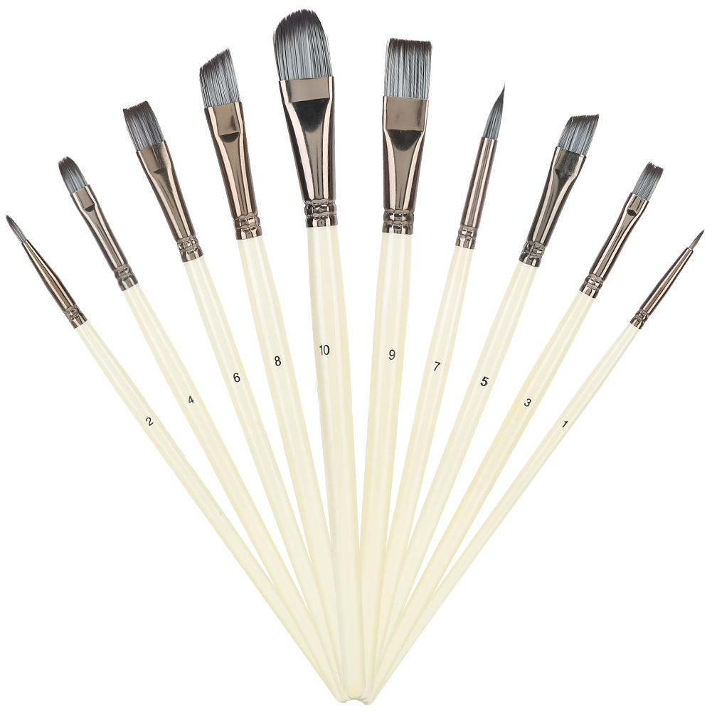 Set Mit 10 Nylonpinseln Für Gouache- Und Ölmalerei, Tragbar Zum Zeichnen